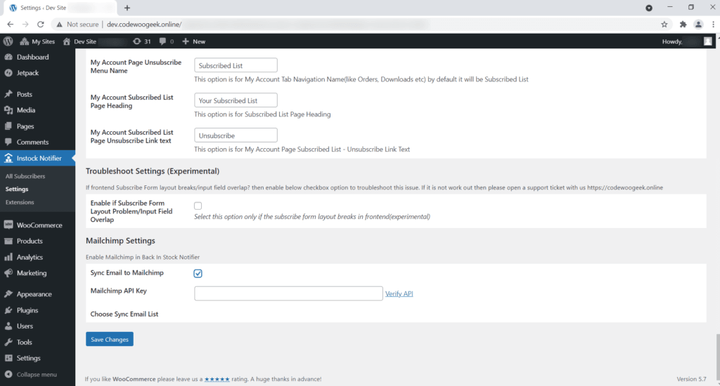 Mailchimp - Back In Stock Notifier for WooCommerce screenshot 1