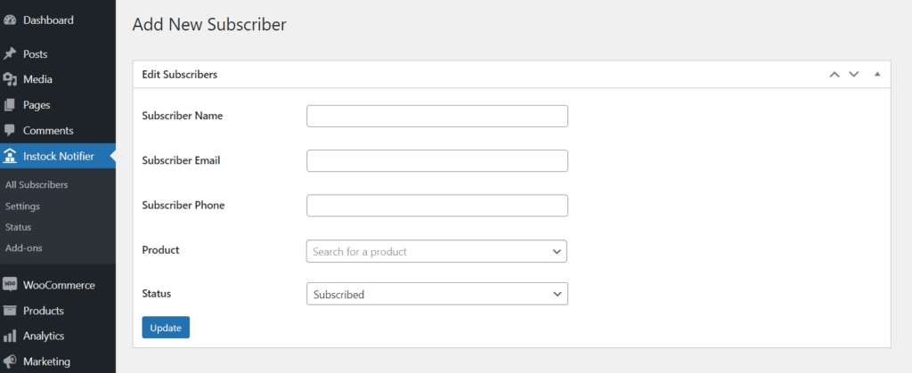 Edit Subscribers - Back In Stock Notifier for WooCommerce screenshot 2