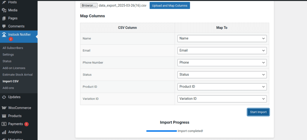 Import CSV - Back In Stock Notifier for WooCommerce screenshot 4